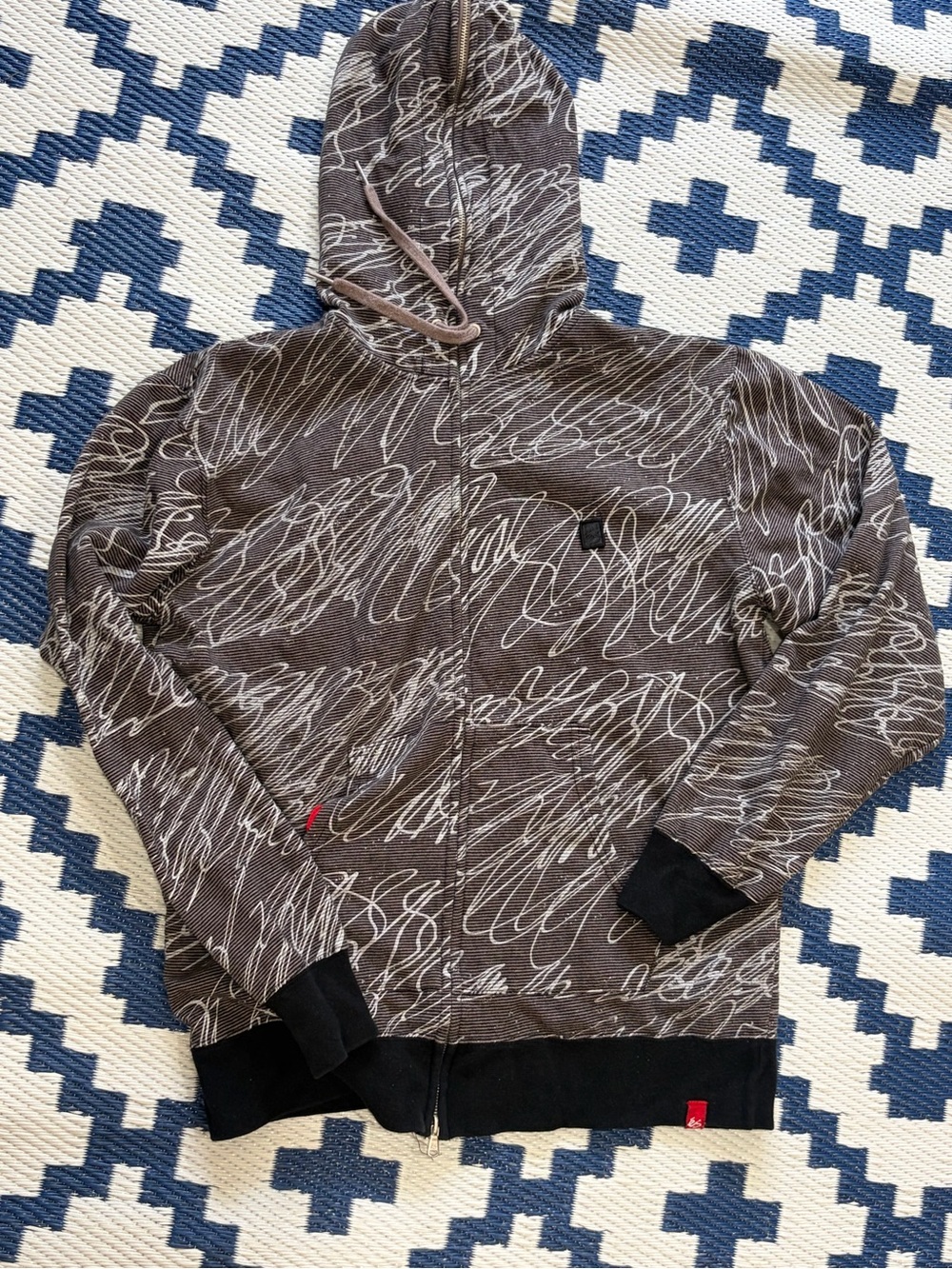 Vintage Es Skateboarding Hoodie Full Zip All over Print Size L